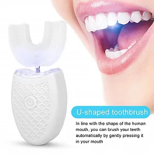Електрична звукова зубна щітка U Shape автоматична бездротова зарядка 4 режими White synthetic.ua - Фото 1