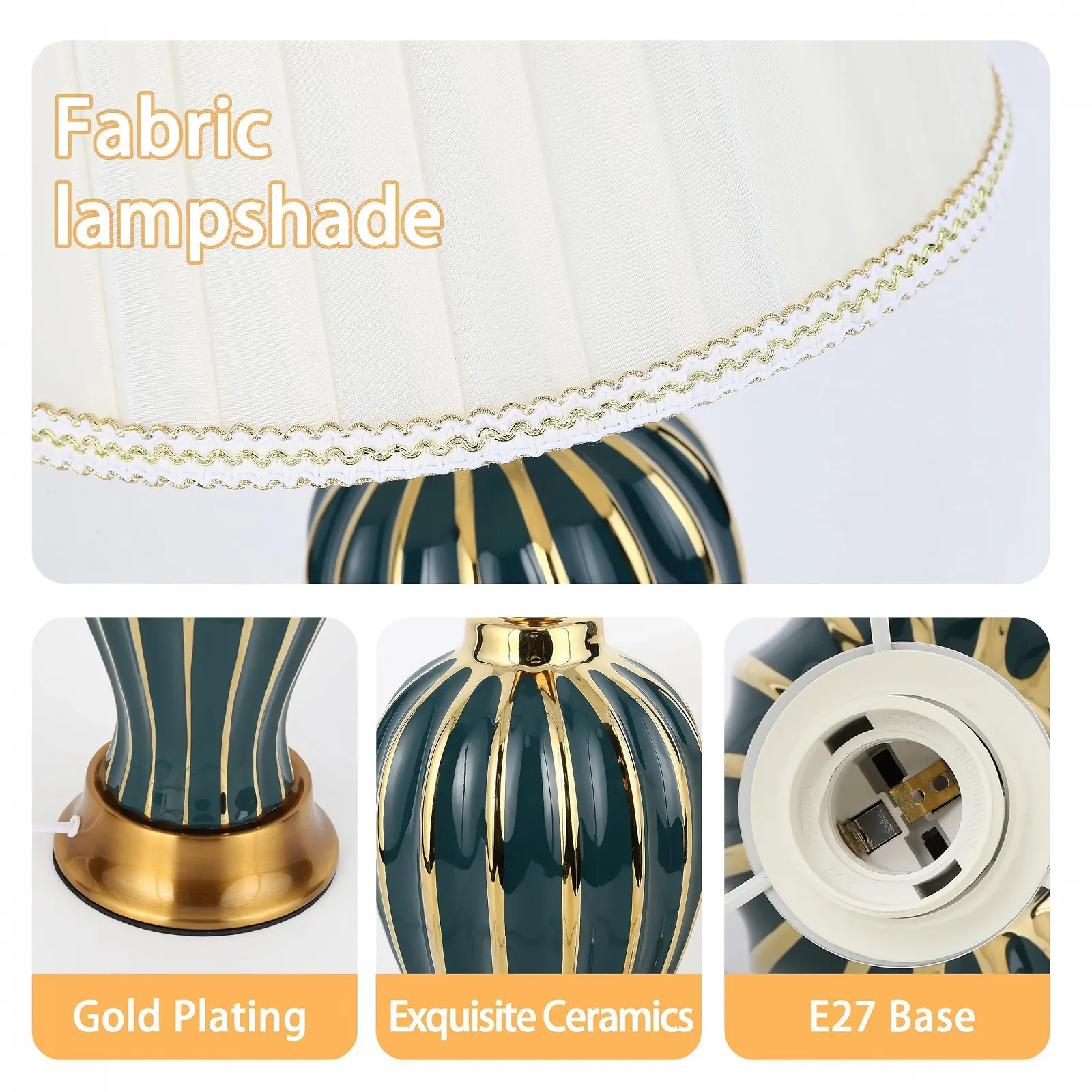 Настільна лампа Керамічна E27 Ретро 53 см Зелений, фото №5