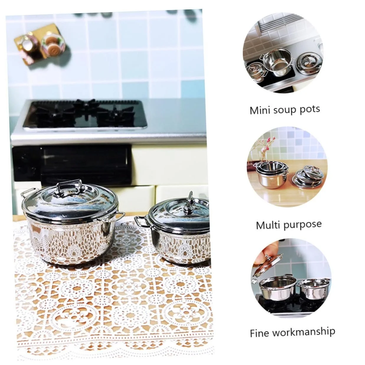 Набор из 3 мини-кастрюль Play Kitchen Accessories пластиковый реалистичный дизайн, фото №2