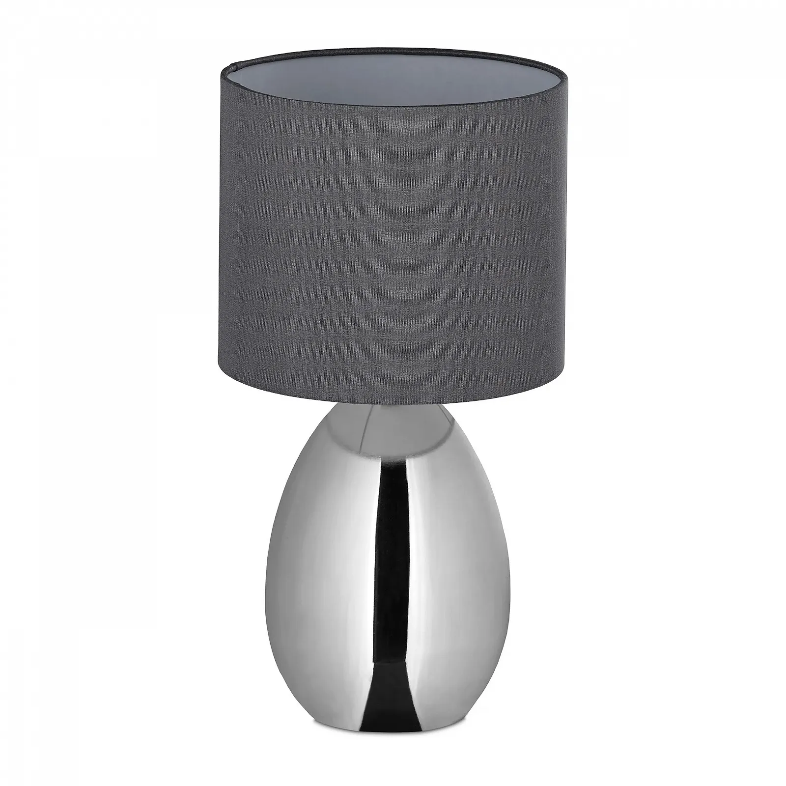 Настільна лампа Relaxdays Металева основа Тканинний абажур E14 33.5 x 18 см Срібляста/Сіра, фото №1