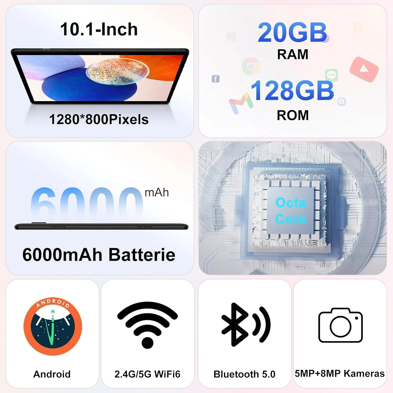 Планшет 10.1" UJJ U8 6+14/128Gb 8 ядер Android 14 6000 mAh Black, фото №2