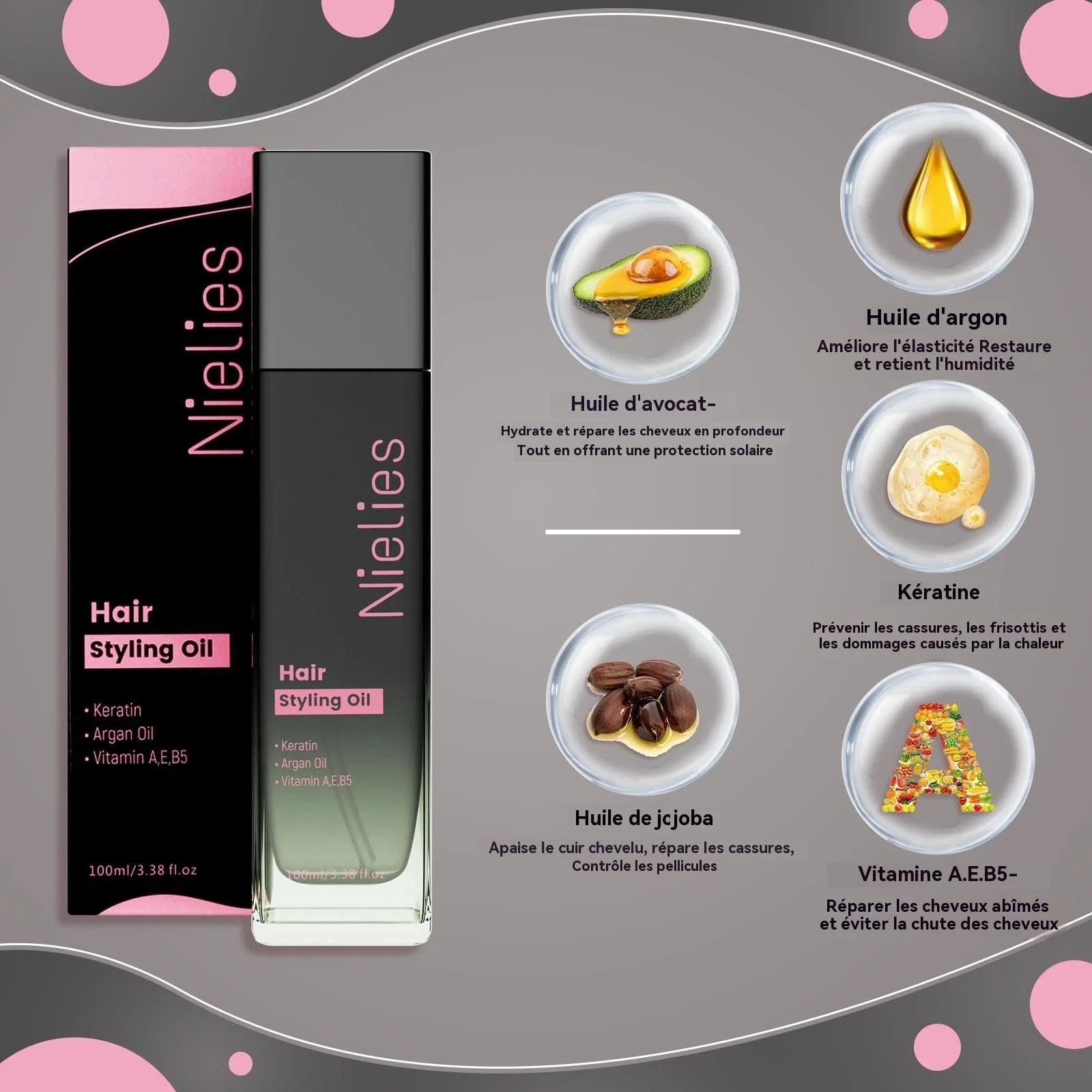 Сироватка для волосся Keratin для кучерявого та пошкодженого волосся з вітамінами A, C, E та B5, фото №2