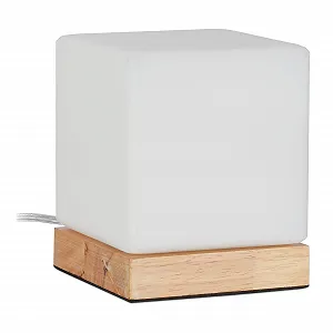 Настільна лампа Relaxdays Cube Дерево та матове скло E14 Біла 15 x 12 x 12 см - Фото 1