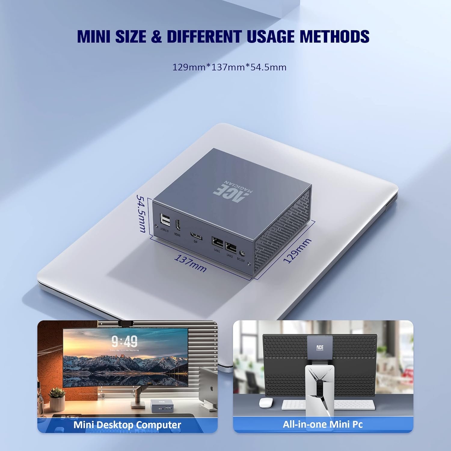 Міні ПК ACEMAGICIAN AD03 / Intel N95 / RAM 16GB / SSD 512GB / HDMI / LAN / Wi-Fi / Bluetooth / Windows 11 / Серый, фото №2