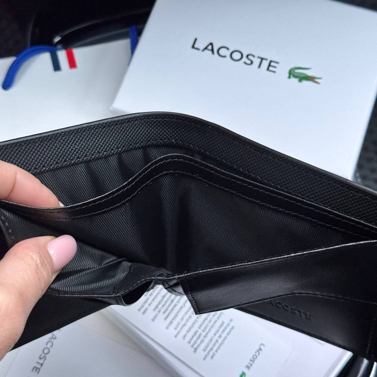 Чоловічий гаманець Lacoste чорне портмоне Лаокста, фото №5