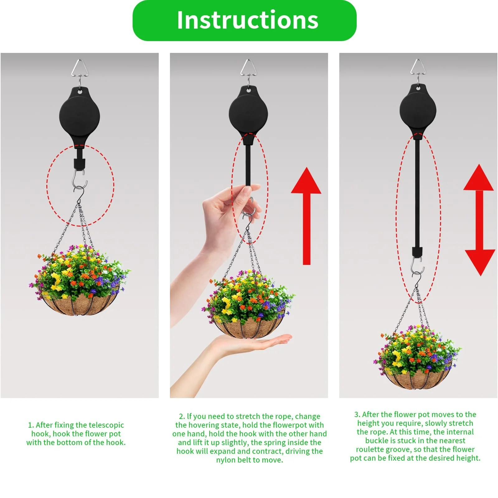 Крючки для кашпо выдвижные Plant Rollers набор 2 шт черные, фото №5