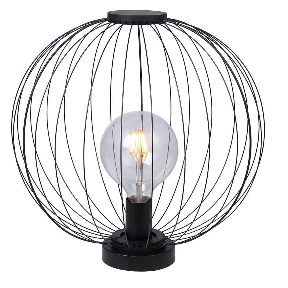 Настольная лампа кабель 1.5 м шар из металлических прутьев черная, фото №1