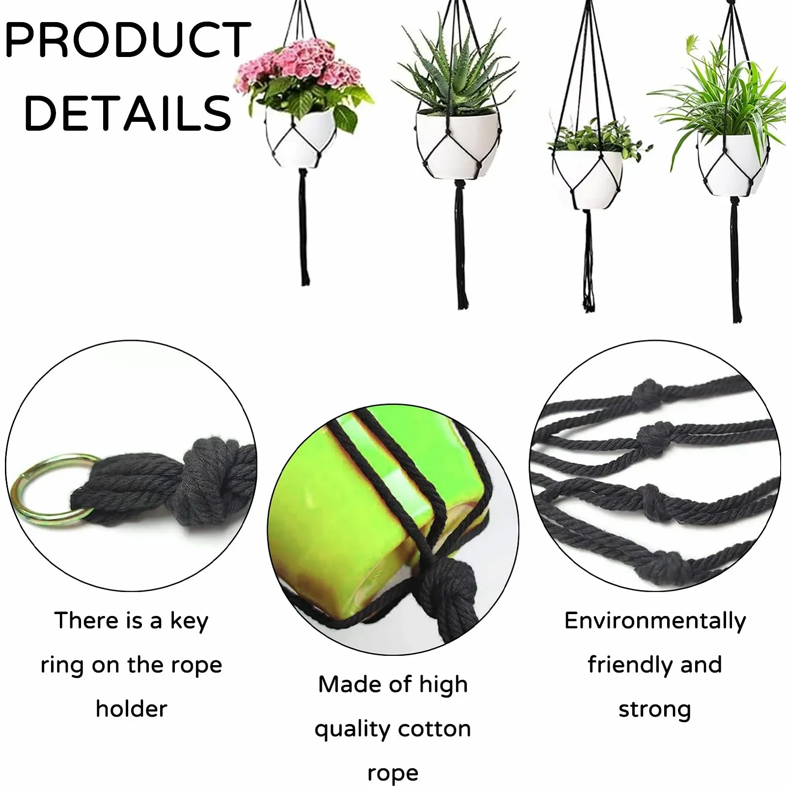 Підвісні кошики для макраме Бавовняна мотузка Набір з 6 шт., фото №3