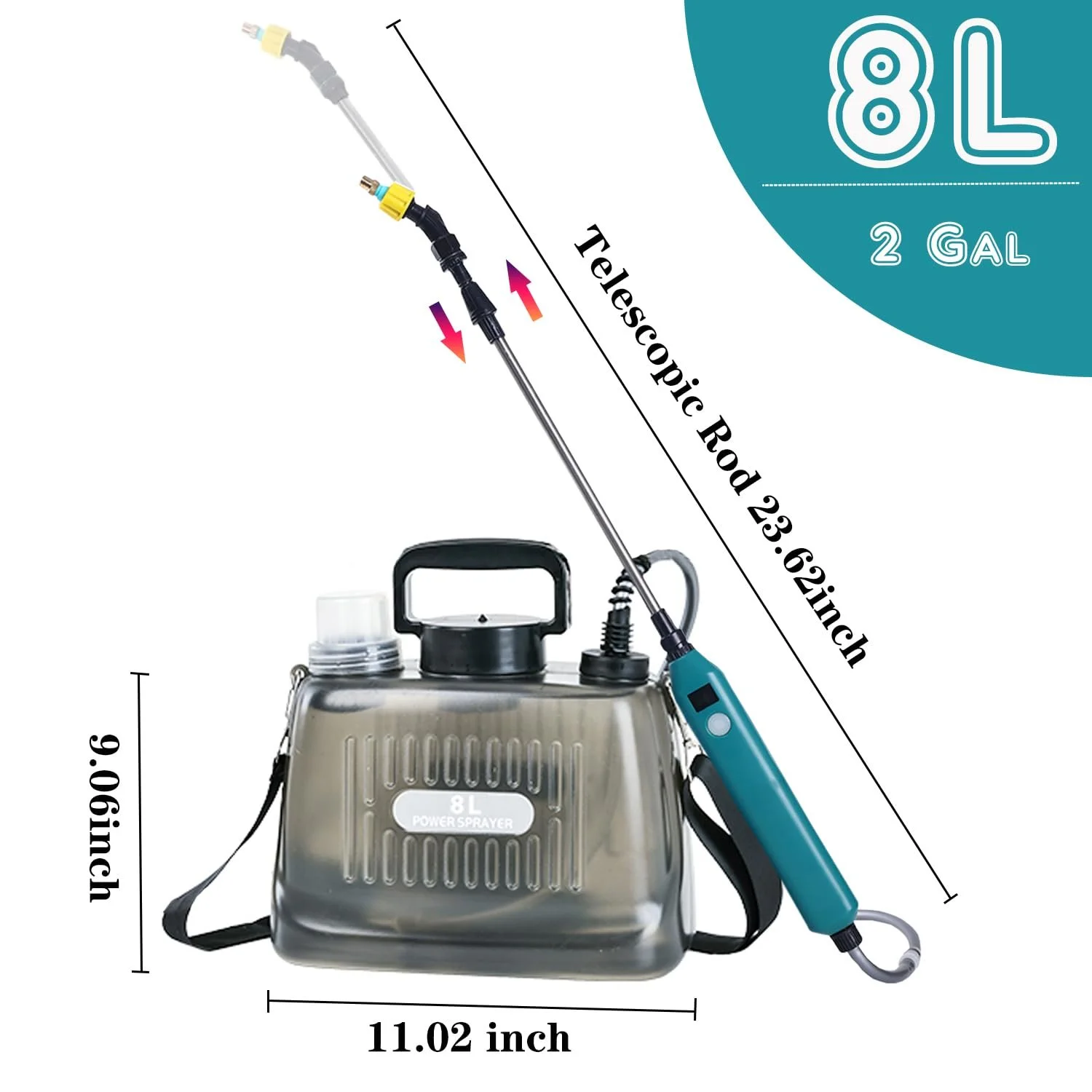 Обприскувач акумуляторний DOUBFIVSY AutoPump 8 L з 3 форсунками та телескопічною штангою, фото №5