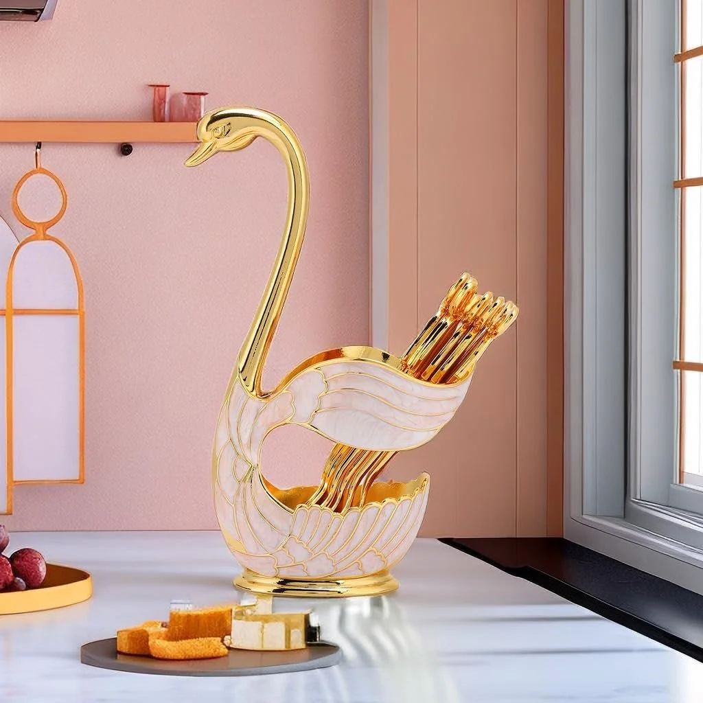 Набір кавових десертних ложок з тримачем у вигляді лебедя та 6 ложок для цукру, фото №5