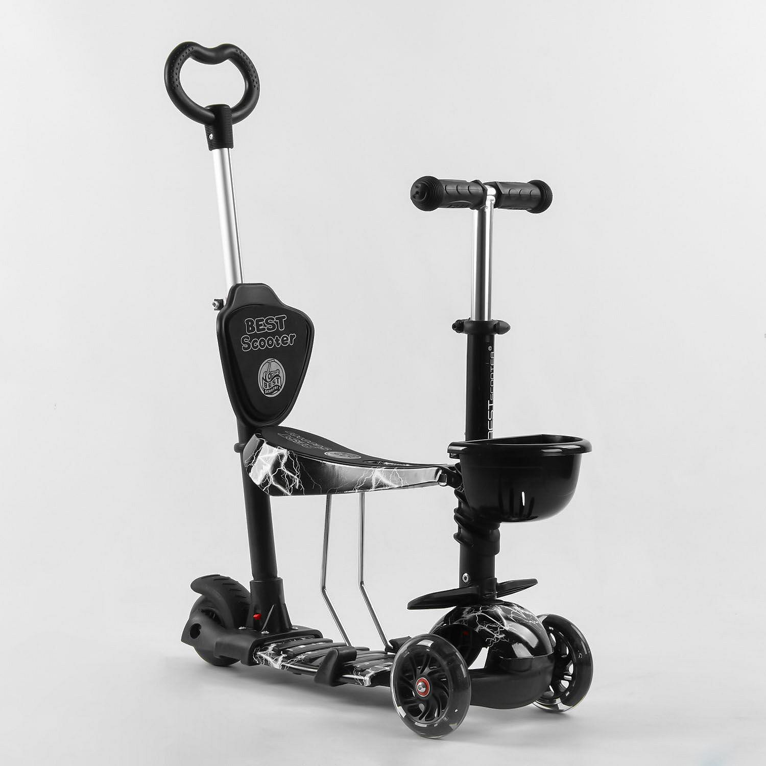 Самокат подсветка колес Best Scooter PU колеса 5 в 1 Lightning Чёрный 106687, фото №1