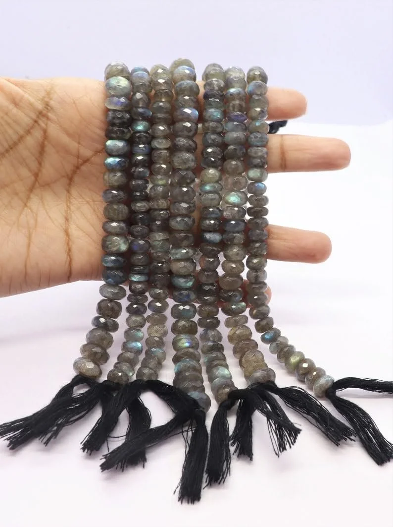 Бусины из лабрадорита, ограненные рондель, 6.5-7 мм, нить длиной 35.5 см, для ожерелья и браслетов, многоцветные, фото №1
