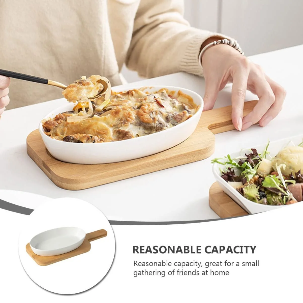 Форма для запекания INOOMP Oval керамическая с деревянной подставкой антипригарная, фото №4