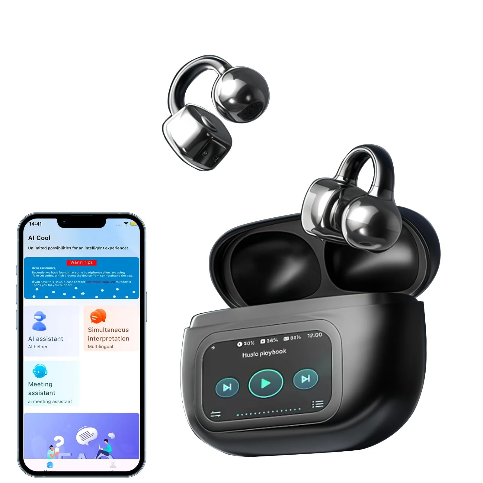 Наушники-переводчики с искусственным интеллектом 3-в-1 Переводческие реального времени 138 языков с сенсорным ЖК-экраном, фото №1