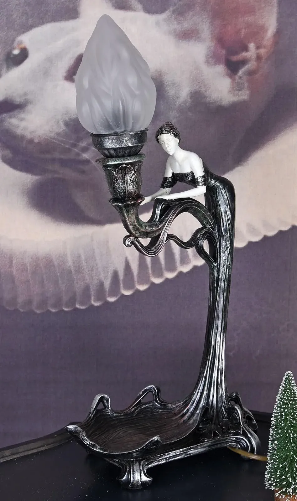 Настольная лампа Palazzo IS232 Art Nouveau Скульптура женщины Коричневая Серебристая, фото №2