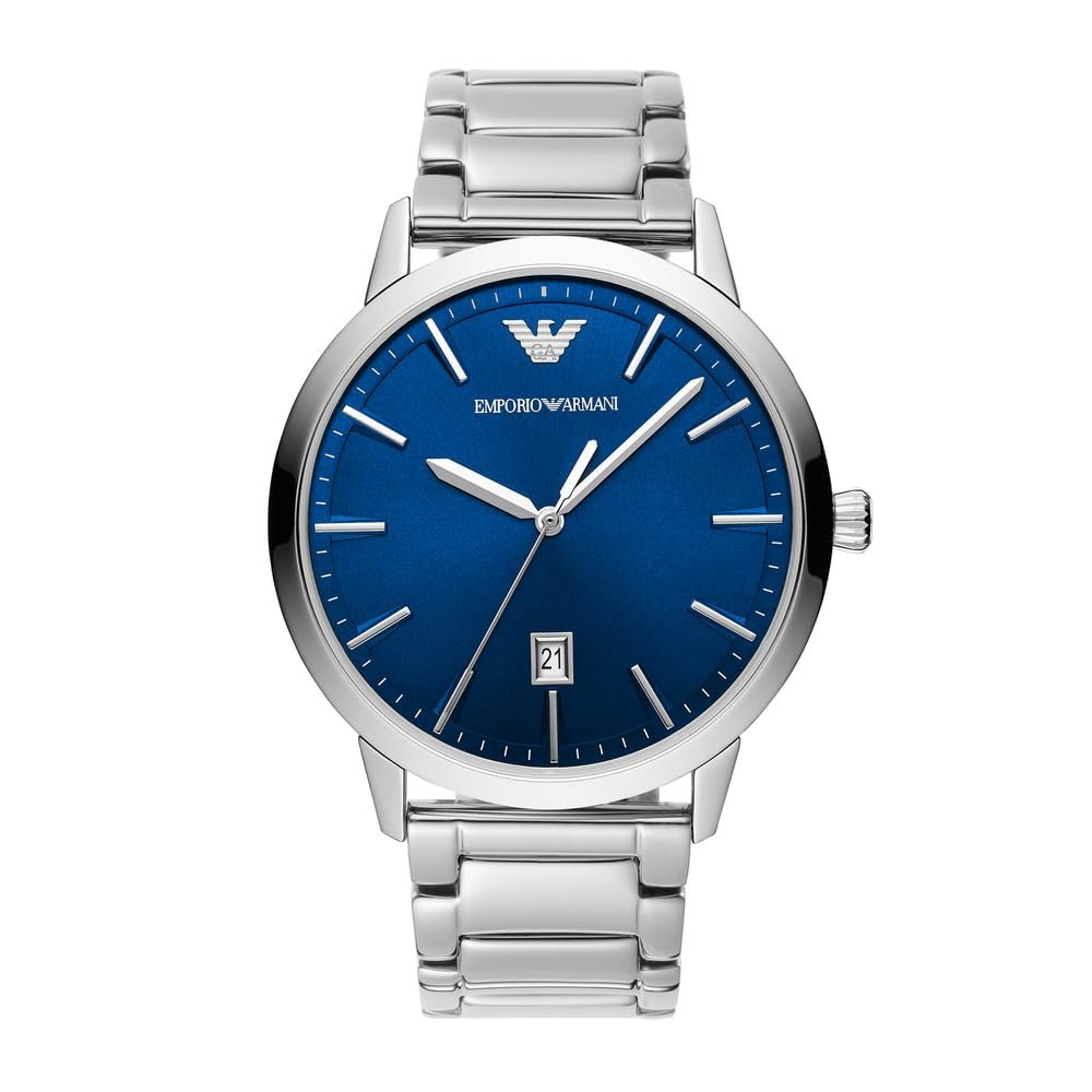 Чоловічий годинник Emporio Armani Three Hands, корпус з нержавіючої сталі, розмір корпусу 43 мм, синій, Dress, фото №1