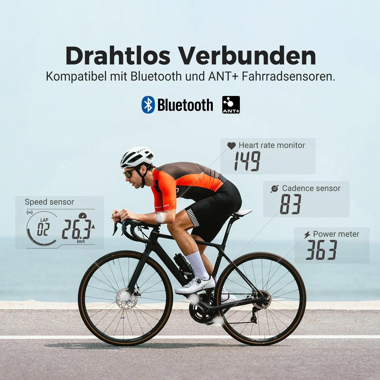 Велокомпьютер COOSPO CS300 GPS 2.6 дюйма LCD Bluetooth ANT+ IPX7 Strava беспроводной, фото №5