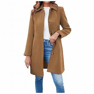 Женское шерстяное пальто-тренч на пуговицах, зимнее повседневное средней длины - Фото 1