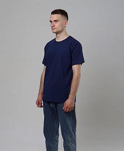 Темно-синяя хлопковая однотонная футболка унисекс - Фото 1