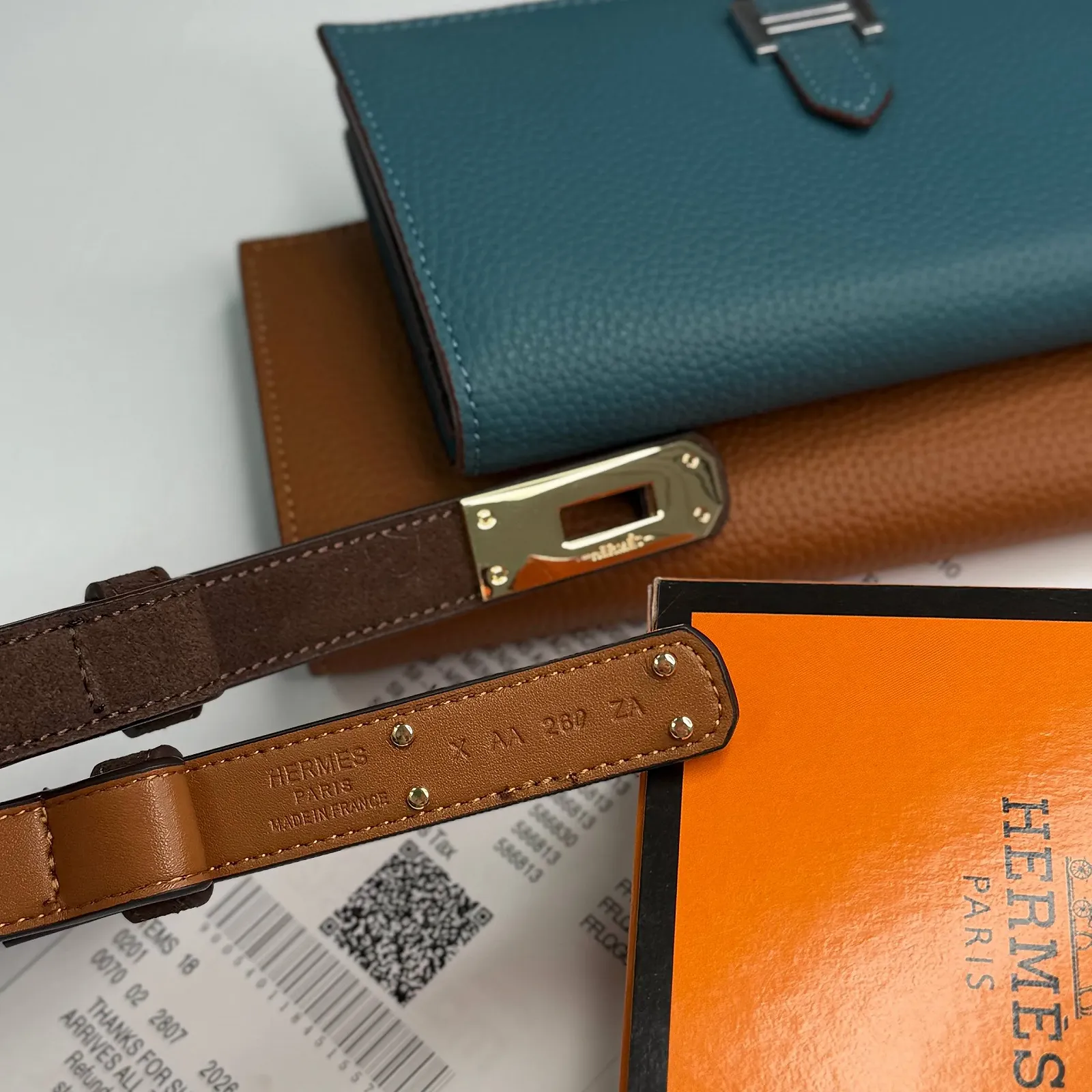 Ремень женский тонкий замшевый коричневый пояс Hermes Kelly, фото №4