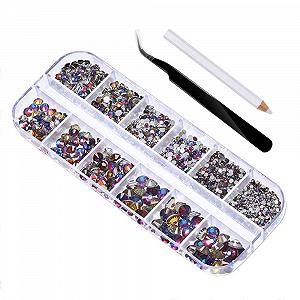 Стрази для нігтів SagaSave 2000 шт. кристали Плоскі 6 розмірів 1,5-6 мм в коробці з 12 відділеннями Iriescence - Фото 1