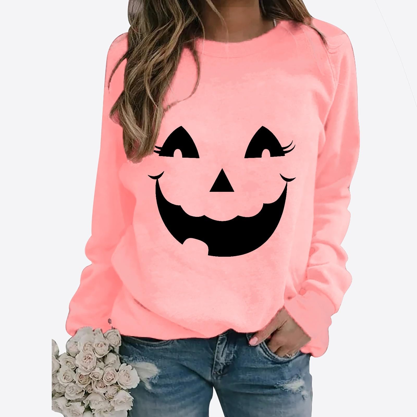 Женский свитшот Generisch Oversized Спортивный V-образный вырез Длинный рукав Без капюшона Принт буквы Хэллоуин Большие размеры, фото №3