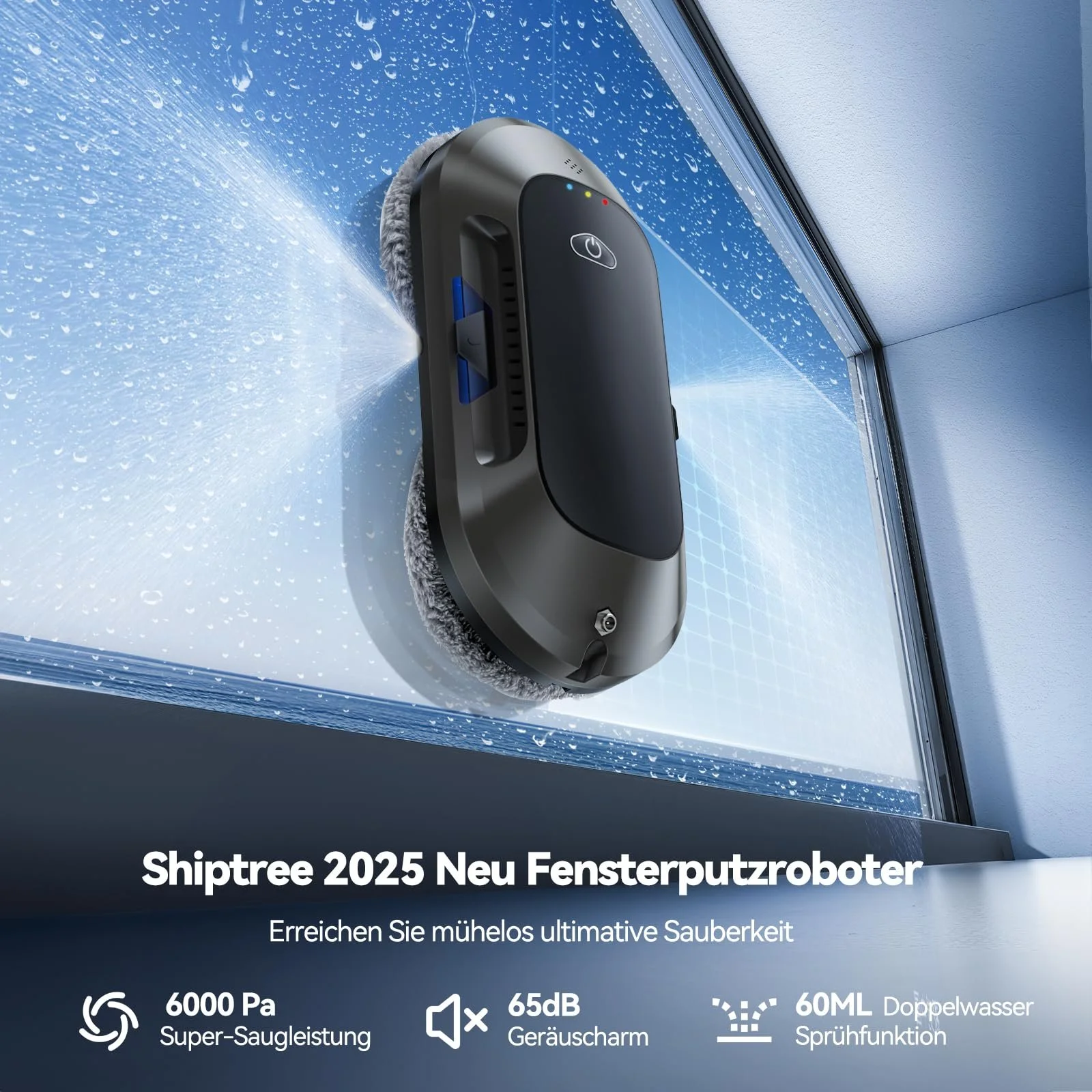 Робот для миття вікон з подвійним розпилювачем 6000Pa Electric Window Robot, дистанційне керування, 3 режими очищення, виявлення країв, інтелектуальна навігація, система безпеки, для гладких поверхонь, фото №2