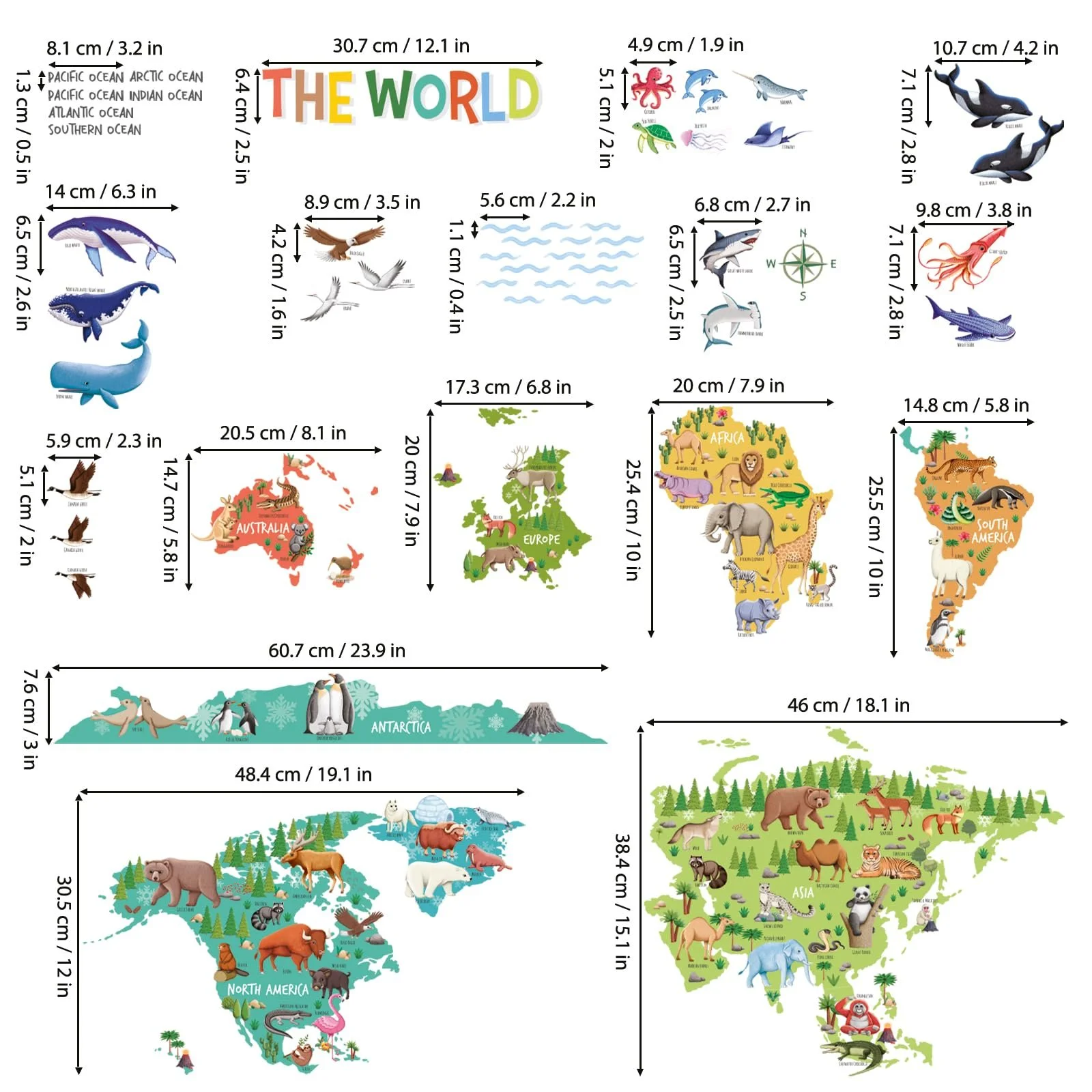 Настінні наклейки DECOWALL SG2-2423 Карта світу з тваринами Знімні Навчальні Барвисті для дитячої кімнати, фото №6 Настінні наклейки DECOWALL SG2-2423 Карта світу з тваринами Знімні Навчальні Барвисті для дитячої кімнати, фото №6