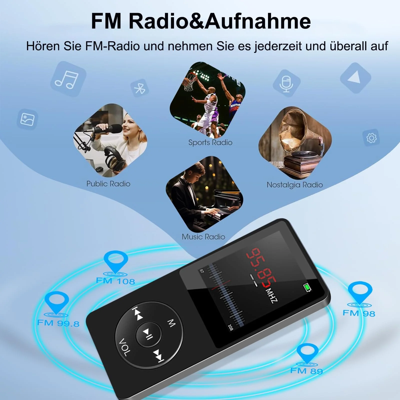 MP3-плеер Bluetooth Sport 32 GB портативный Hi-Fi звук FM-радио запись голоса видео динамик E-Book поддержка до 128 GB (с наушниками), фото №7