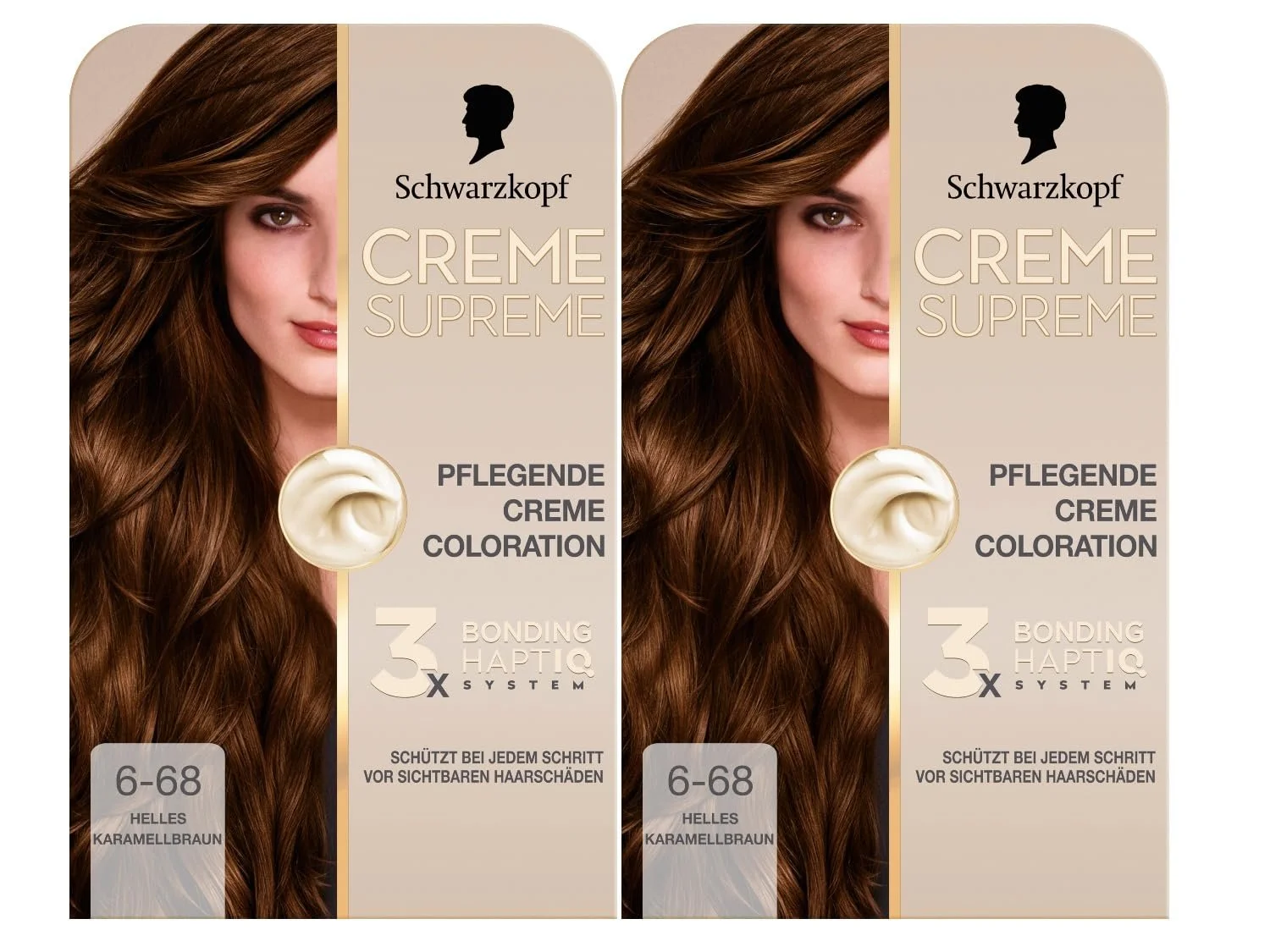 Фарба для волосся Schwarzkopf Creme Supreme 6-68 Світлий Карамельний Каштановий (2 x 182 мл), фото №1 Фарба для волосся Schwarzkopf Creme Supreme 6-68 Світлий Карамельний Каштановий (2 x 182 мл), фото №1