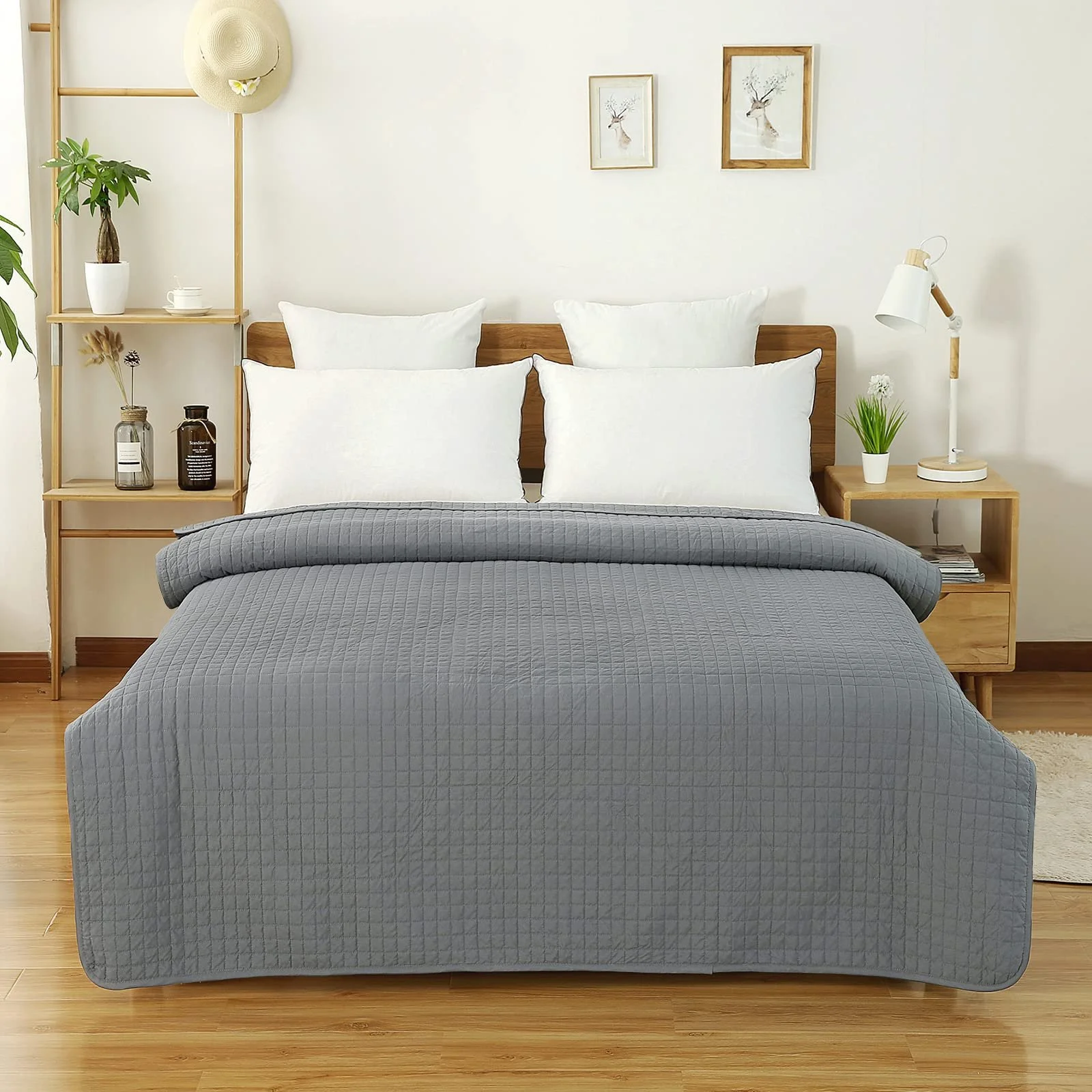 Покрывало WOLTU, 170 x 210 см, стеганое, 360 GSM, пэчворк, двухсторонний дизайн, клетчатое, двуспальное, серое, фото №1