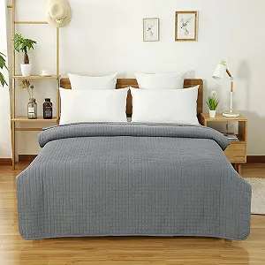 Покривало WOLTU, 170 x 210 см, стьобане, 360 GSM, печворк, двосторонній дизайн, картате, двоспальне, сіре - Фото 1