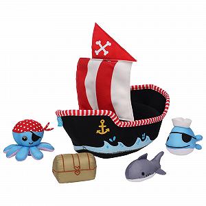 Іграшка для ванни Корабель Manhattan Toy Neoprene Pirate Ship, 5 предметів: плавучий корабель, губки для швидкого висихання, іграшка-бризкалка synthetic.ua - Фото 1