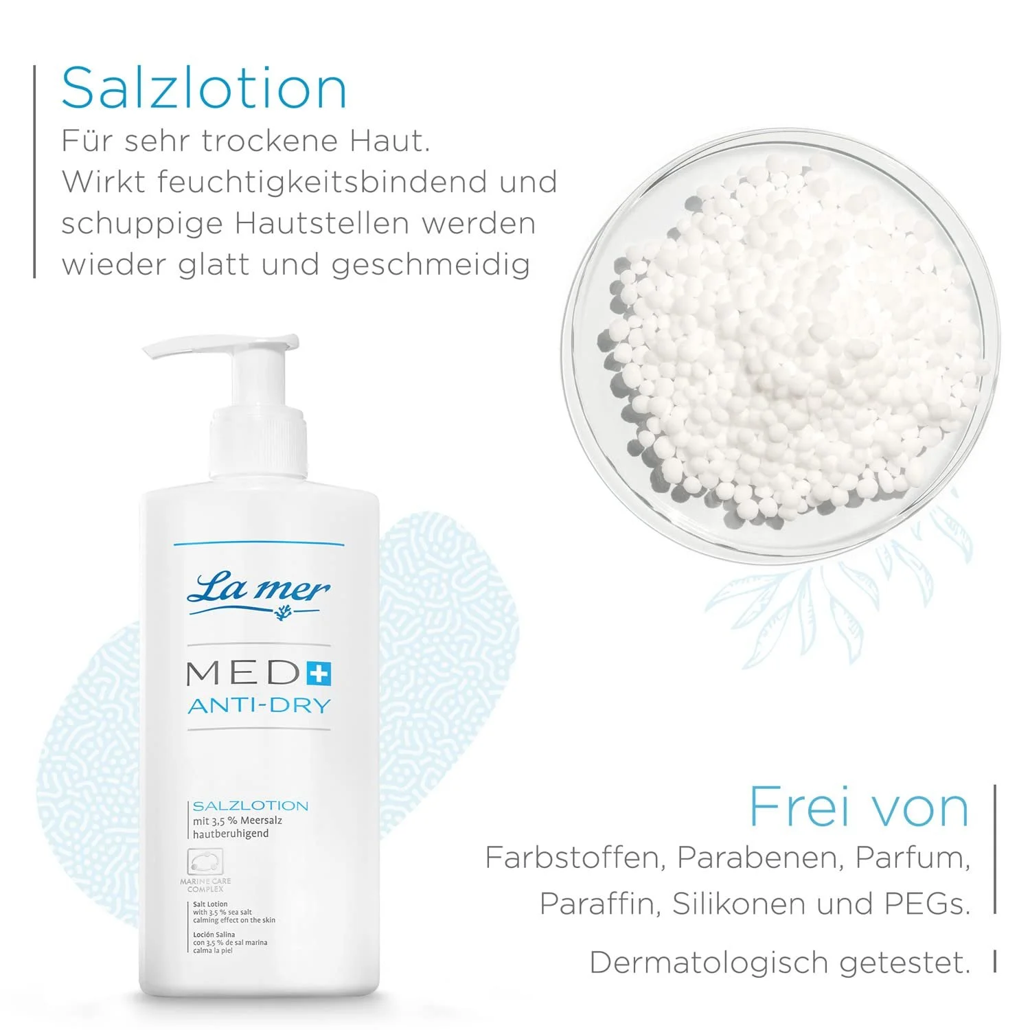 Лосьон La mer MED+ Anti-Dry Salt - Успокаивающий лосьон для тела для очень сухой кожи - Уменьшает покраснение и зуд - Уход за псориазом или нейродермитом - Помогает при шелушении кожи - 200 мл, фото №3