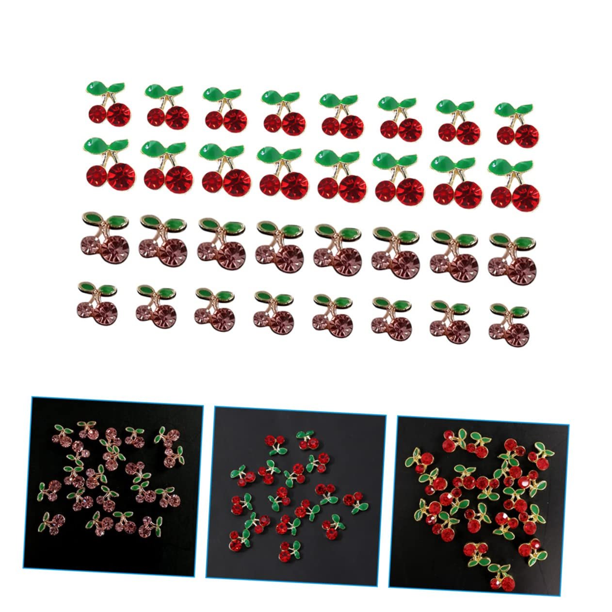 Прикраса для нігтів Вишня FRCOLOR 64 шт. Фруктові підвіски для нігтів зі стразами, фото №4