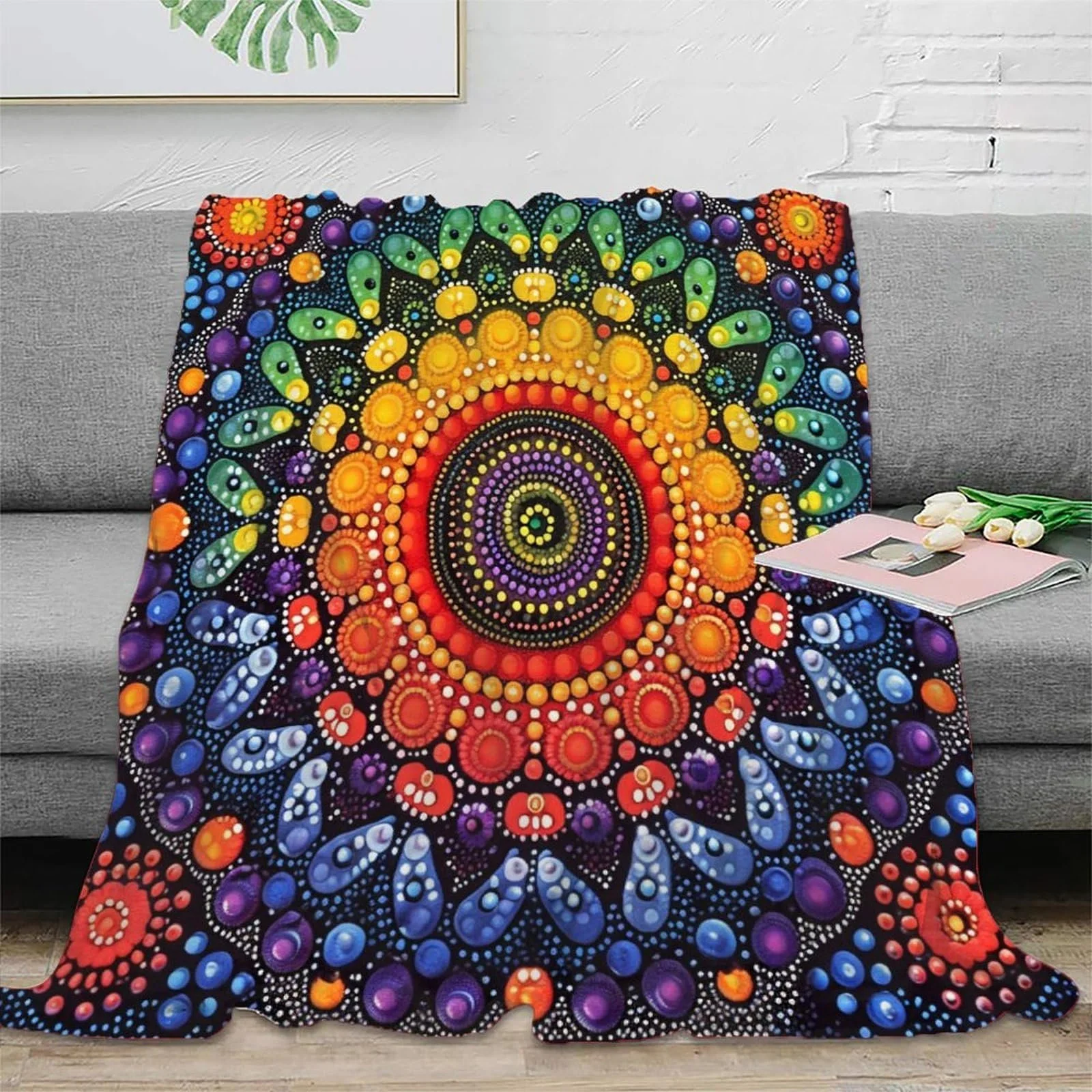 Покривало VFKLZCNYR Cuddly Fluffy Mandala Флісова з 3D принтом для дивану ліжка Різдвяний подарунок 180 x 200 см, фото №2