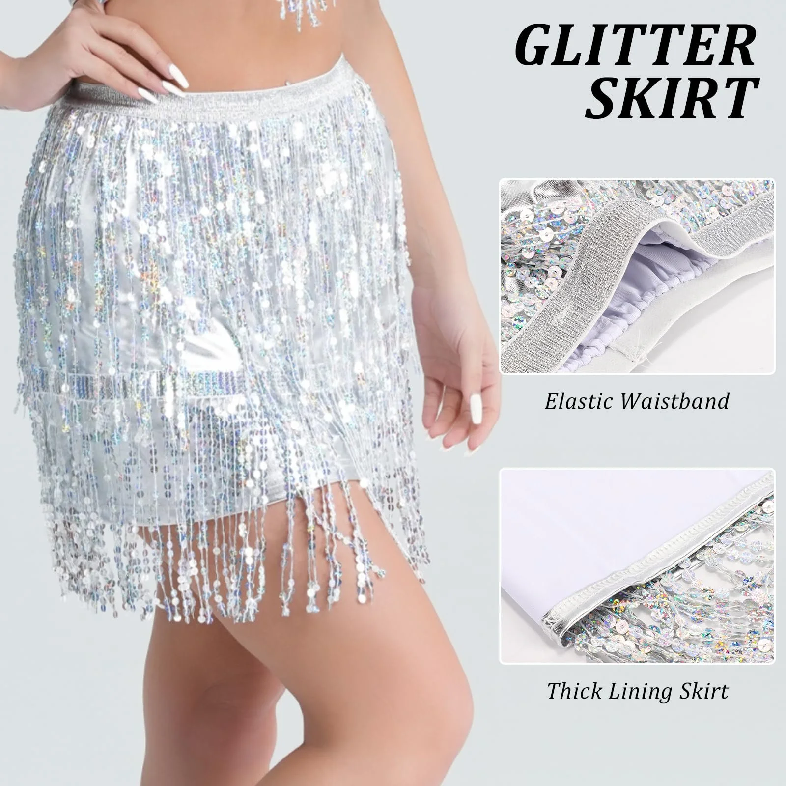 Спідниця Жіноча Блискуча з Паєтками та Китицями, фото №4