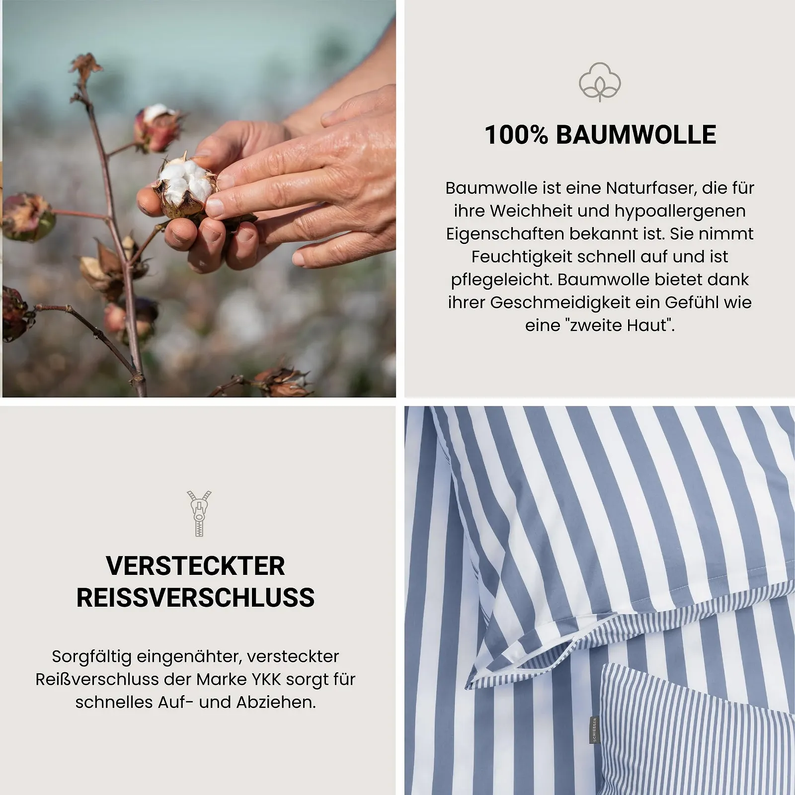 Комплект постільної білизни Schiesser Marie 2 предмети у смужку Renforcé 100% бавовна 155 x 220 см + 80 x 80 см на блискавці світло-блакитний, фото №3