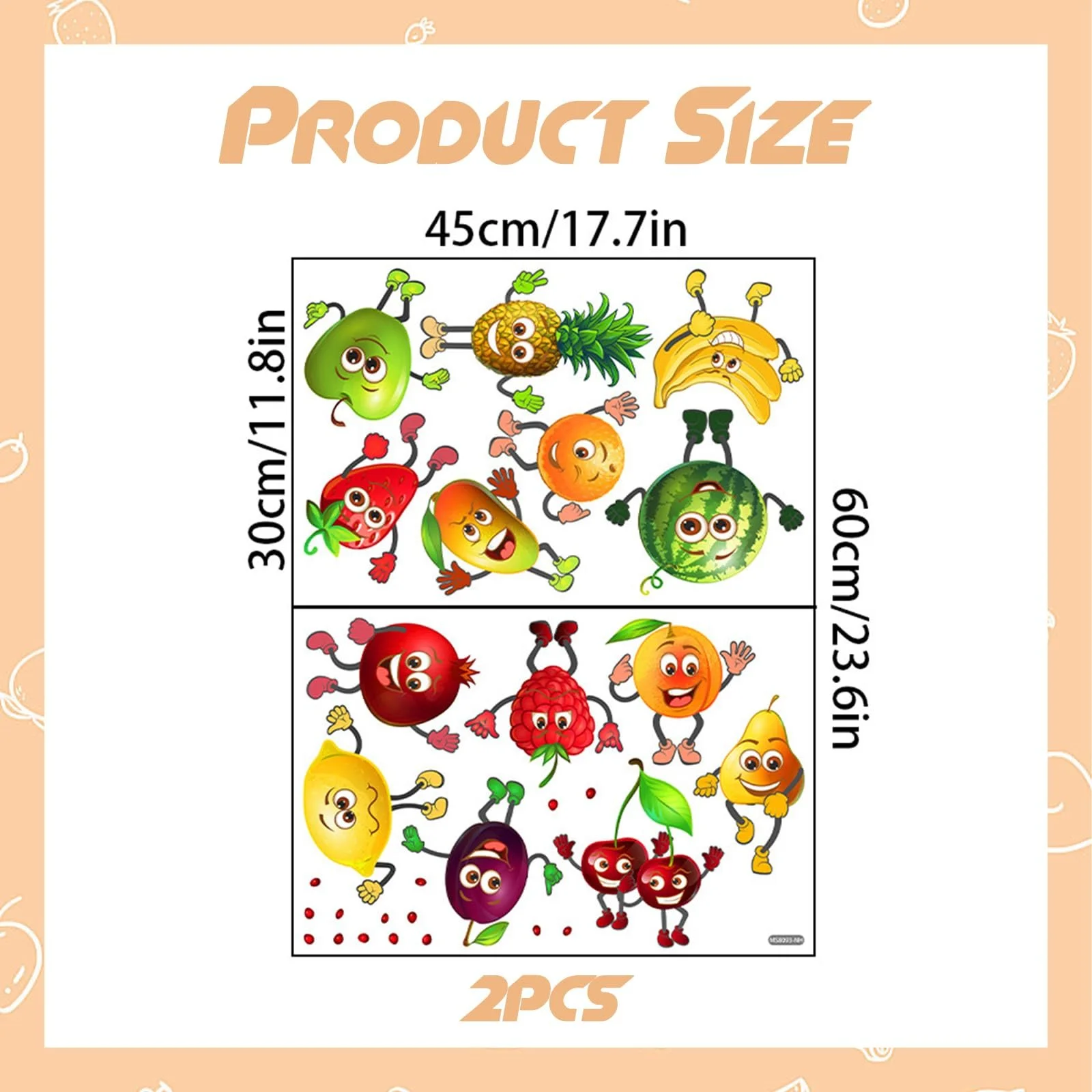 Наклейки на стіну Кухонні Овочі та фрукти ПВХ Набір 2 шт. 30 x 45 см, фото №2