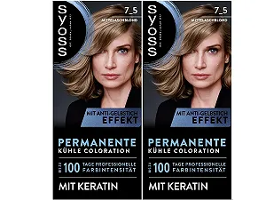 Краска Syoss 7_5 Средний Пепельный Блондин, стойкая краска с кератином, холодный оттенок, до 100 дней профессиональной интенсивности цвета, с эффектом против желтизны - Фото 1