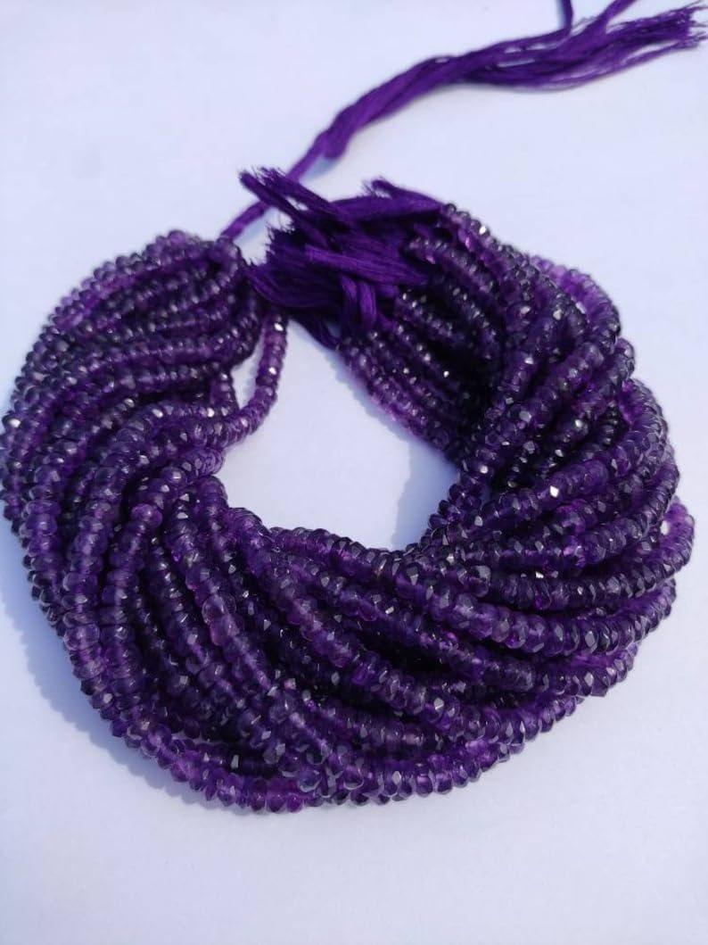 Бусины Аметист натуральный рондель граненый 6-6.5 мм, нить длиной 33 см, камень для ожерелья, браслета, фото №4