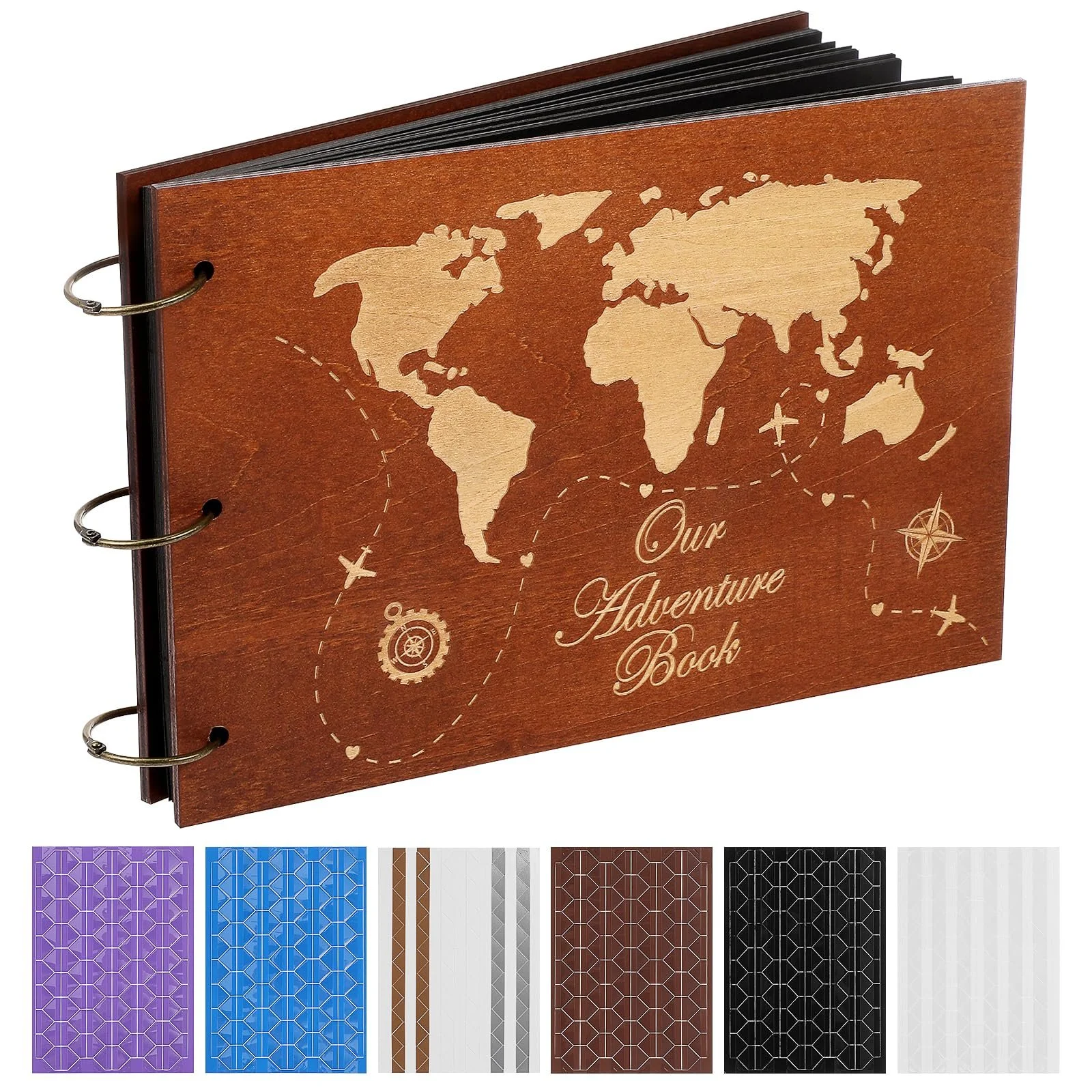 Деревянный юбилейный альбом для вырезок "Книга наших приключений" для Дня святого Валентина, свадьбы, юбилея, дня рождения в коробке, 80 страниц, 6 фотонаклеек, фото №1 Деревянный юбилейный альбом для вырезок "Книга наших приключений" для Дня святого Валентина, свадьбы, юбилея, дня рождения в коробке, 80 страниц, 6 фотонаклеек, фото №1