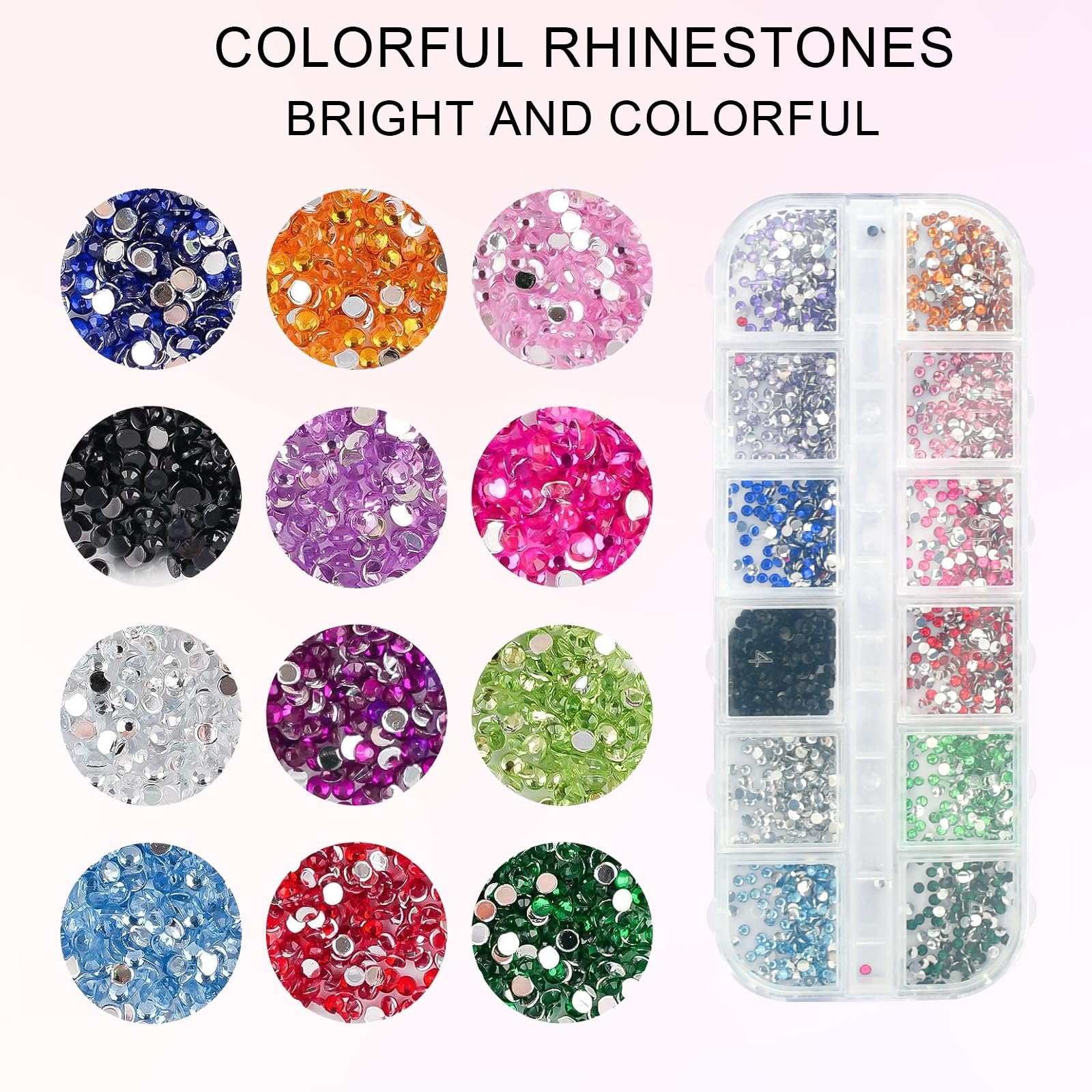 Стразы Самоклеящиеся Блестящие Камни для Дизайна Ногтей 4800 шт 2 мм Камни для Ногтей для Приклеивания 12 Цветов Набор Страз для Украшений и Поделок, фото №3