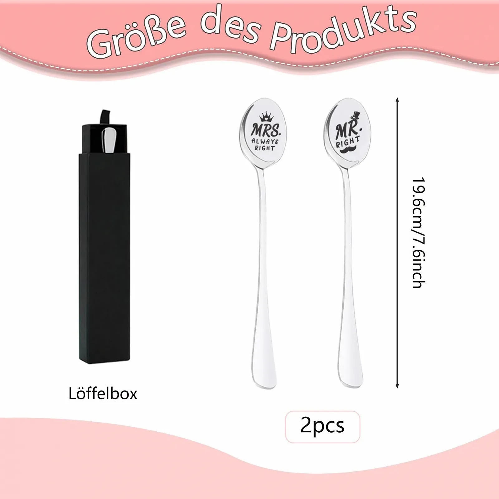 Ложки Mr & Mrs, 2 шт. Кавові з гравіюванням Mr Right Mrs Always Right, фото №2