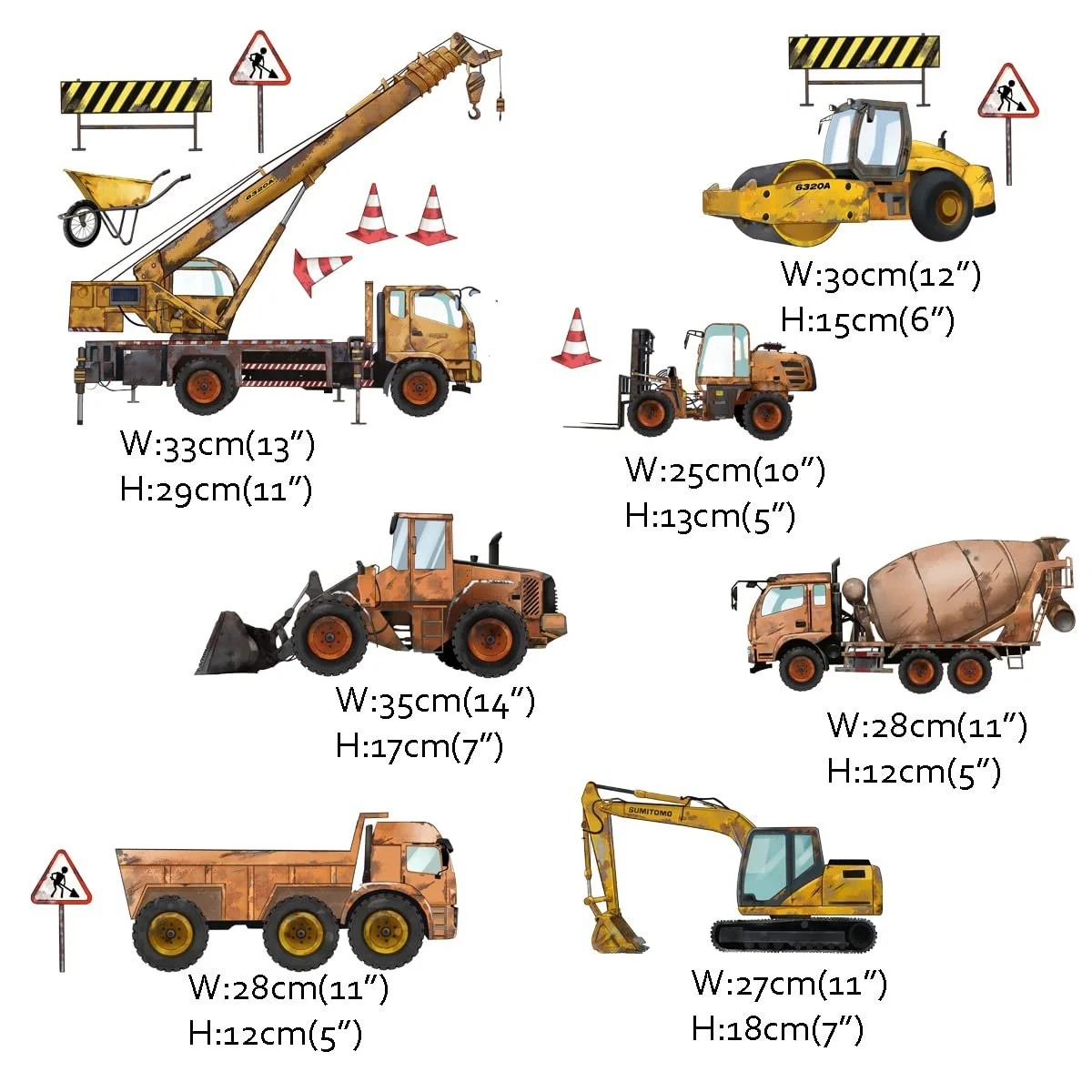 Наклейка на стіну Runtoo Екскаватор та трактор для дитячої кімнати, фото №4