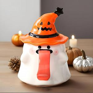 Хэллоуин Кружка для детей | Кружка для молока на завтрак | 450 мл молочная чашка в форме привидения с керамической крышкой для гостиной Киновечера Горячие напитки synthetic.ua - Фото 1