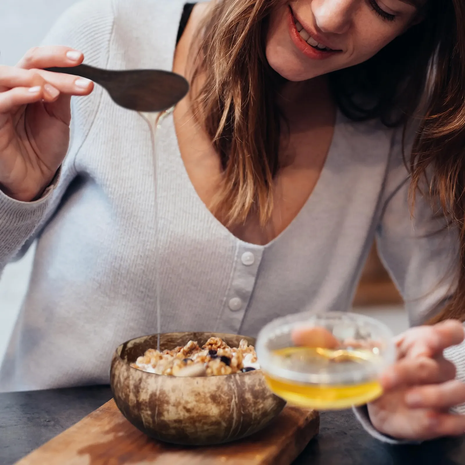 Миска Relaxdays Из кокоса Набор из 2 с деревянными ложками Миска для хлопьев, фото №3