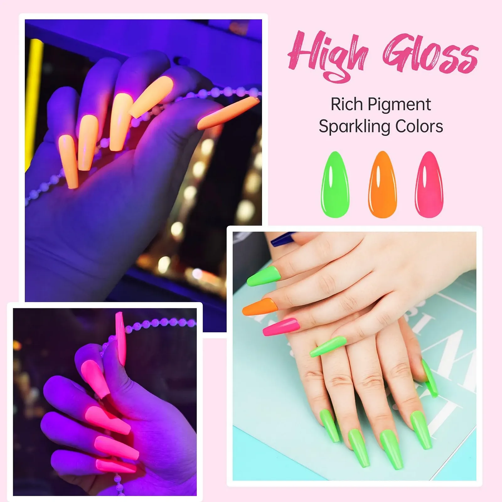 Гель-лак Beauty7 Набор 6 цветов Полуперманентный Прозрачный УФ-гель Натуральный гель Soak Off УФ LED Маникюр (Неон, 7 мл x 6 шт.), фото №7