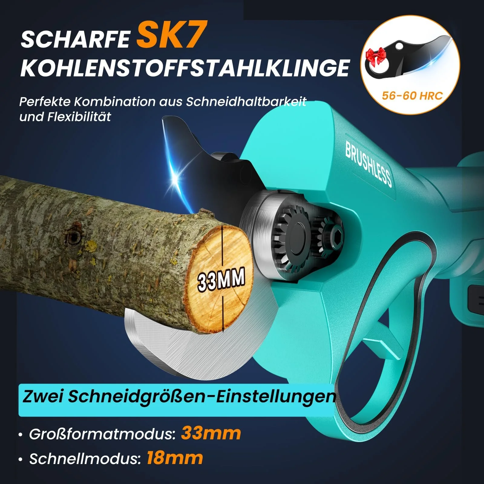 Садові ножиці акумуляторні електричні, 800 Вт, 33 мм, з 2 акумуляторами 21 В 2000 мА·год, фото №3