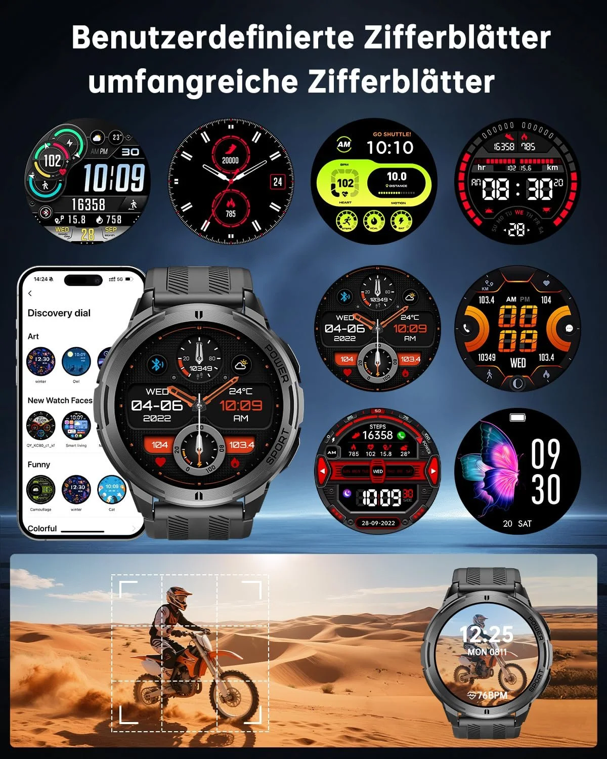 Смарт-часы OUKITEL Мужской Military Водонепроницаемый 1.43 дюйма AMOLED-дисплей, фото №5